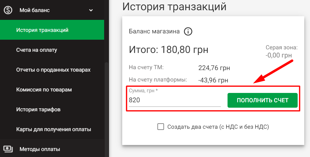 Баланс магазину